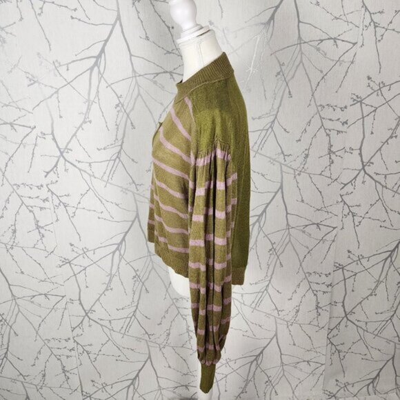 Free People Linen Blend Between The Lines Balloon Sleeve Sweater - Picture 3 of 7